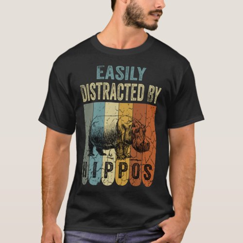Easily Distracted By Hippos Retro Vintage Hippo  T_Shirt