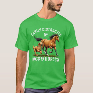 Easily Distracted By Horses and Dogs Women Girls v T-Shirt