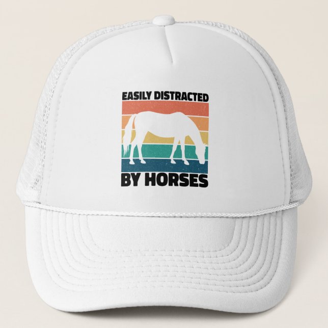 Easily Distracted By Horses Farming Lover Cool  Trucker Hat (Front)
