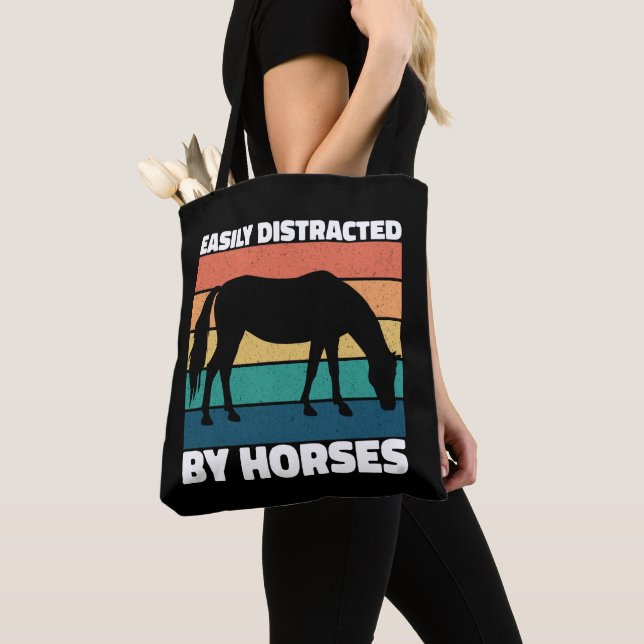 Easily Distracted By Horses Lovers Cute Pony Funny Tote Bag (Close Up)