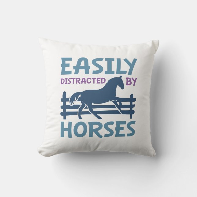 Easily Distracted By Horses Throw Pillow (Front)