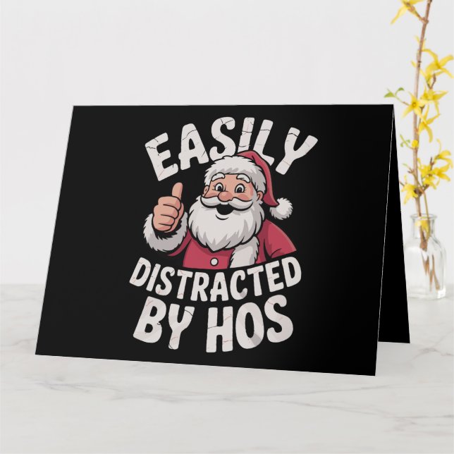 Easily Distracted by Hos Funny Christmas Party  Card (Yellow Flower)