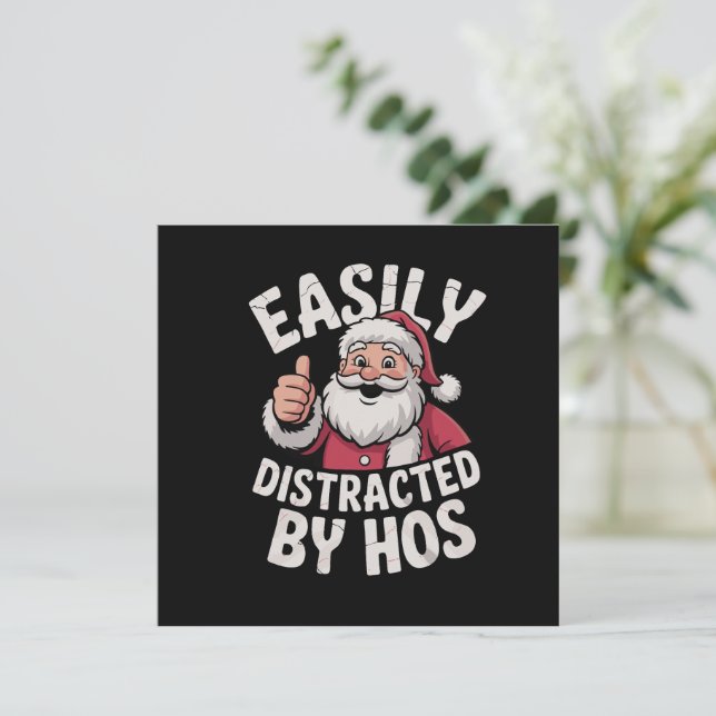 Easily Distracted by Hos Funny Christmas Party  Invitation (Standing Front)
