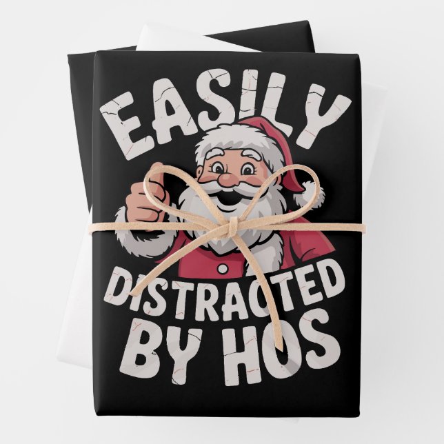 Easily Distracted by Hos Funny Christmas Party  Wrapping Paper Sheets (In situ)