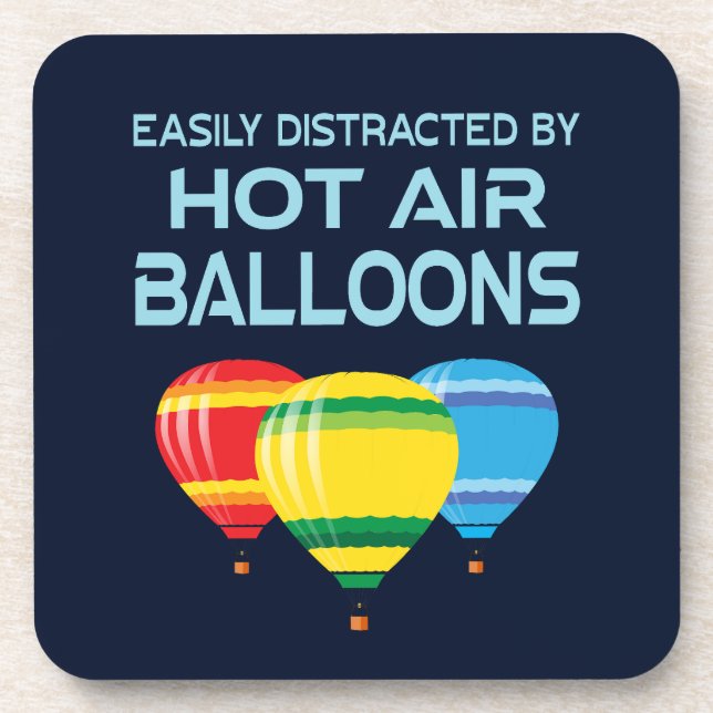 Easily Distracted By Hot Air Balloons Ballooning Beverage Coaster (Front)