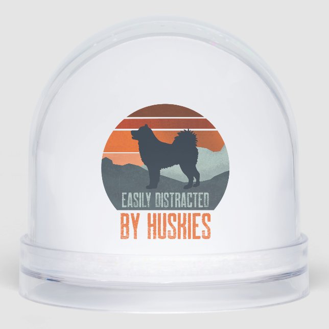 Easily Distracted By Huskies Dog Walking Snow Globe (Front)