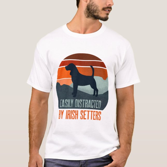 Easily Distracted By Irish Setters Dog Walking T-Shirt (Front)