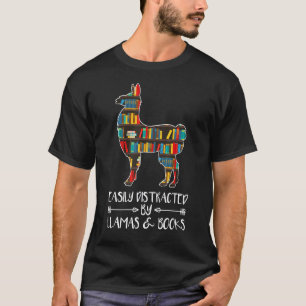 Easily Distracted By Llamas & Books Lover Alpaca A T-Shirt