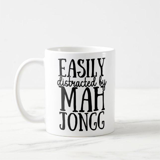 Easily Distracted By Mah Jongg Funny Coffee Mug (Left)