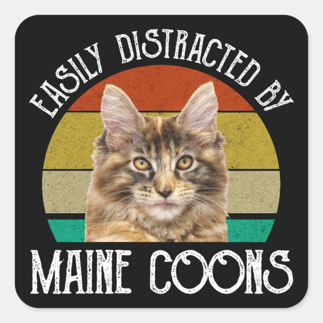 Easily Distracted By Maine Coons Square Sticker (Front)