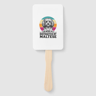 Easily Distracted By Maltese Vintage Dog Design_1 Hand Fan