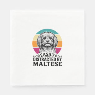 Easily Distracted By Maltese Vintage Dog Design_1 Napkins