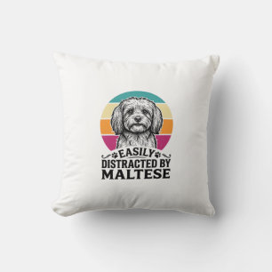 Easily Distracted By Maltese Vintage Dog Design_1 Throw Pillow