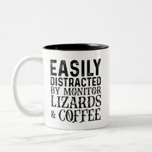 Easily Distracted By Monitor Lizards And Coffee Two-Tone Coffee Mug