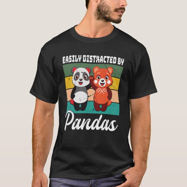 Easily Distracted by Pandas Cute Red Panda and Pan T-Shirt (Front)