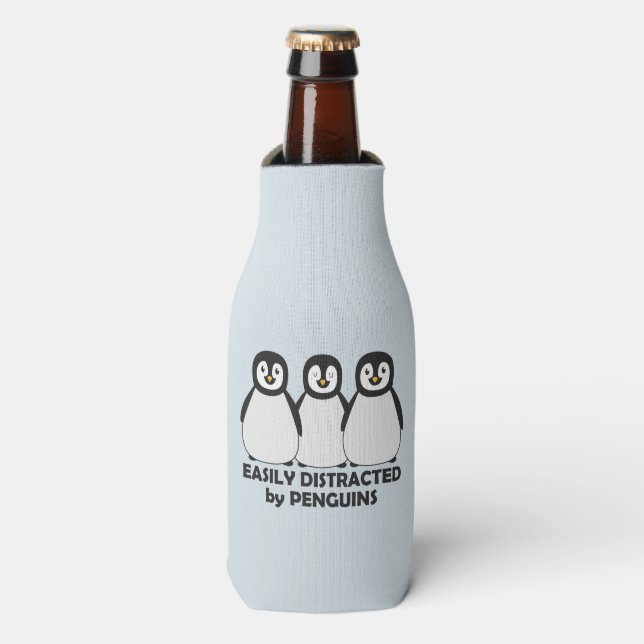 Easily Distracted by Penguins Bottle Cooler (Bottle Front)
