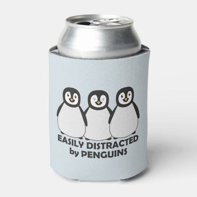 Easily Distracted by Penguins Can Cooler (Can Front)