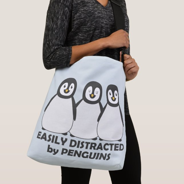 Easily Distracted by Penguins Crossbody Bag (Close Up)
