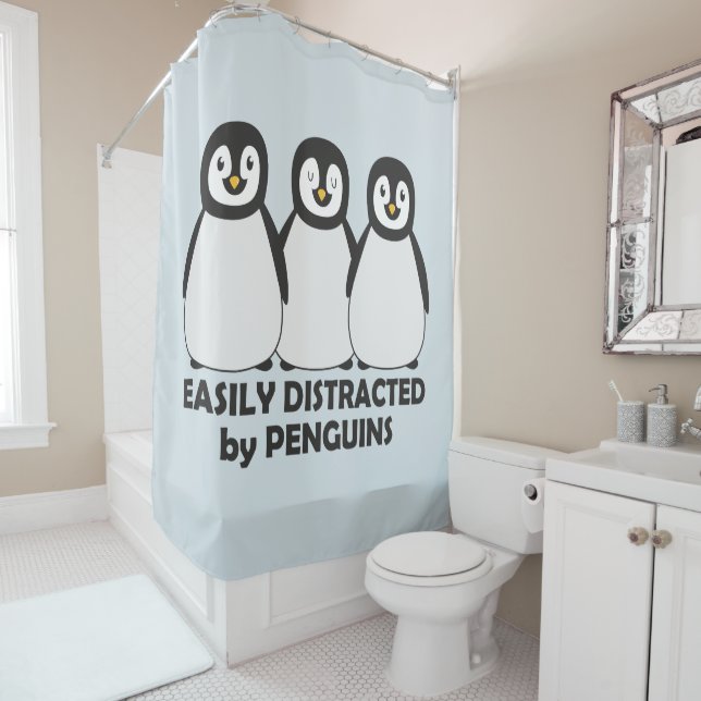Easily Distracted by Penguins Shower Curtain (In Situ)