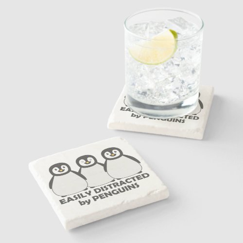 Easily Distracted by Penguins Stone Coaster