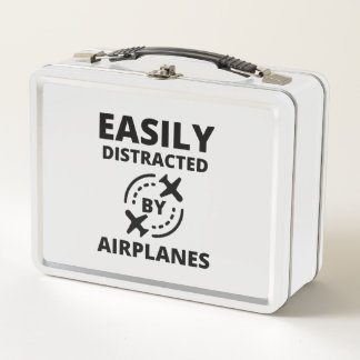 Easily distracted by planes funny pilot aviator metal lunch box