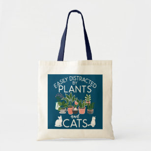 Easily Distracted By Plants And Cats Funny Cat Tote Bag
