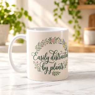 Easily Distracted by Plants Floral Script Mug