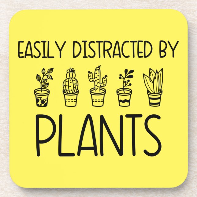 Easily Distracted by Plants Yellow Coaster Set  (Front)
