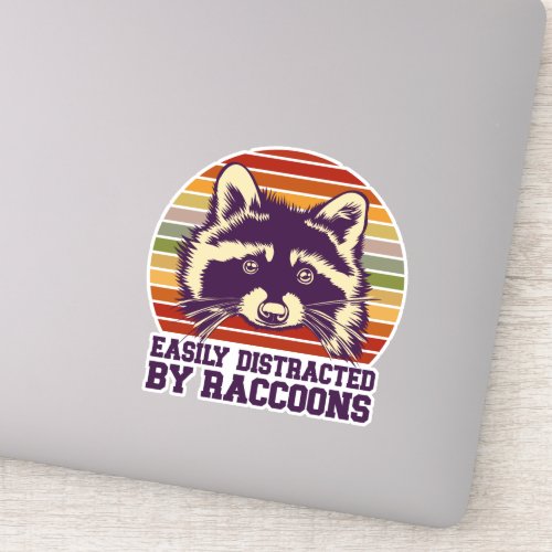 Easily Distracted By Raccoons Retro Vintage Sunset Sticker