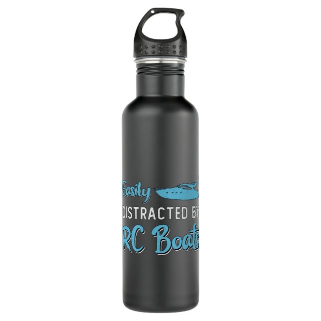 Easily Distracted By RC Boats Model Funny RC Boat Stainless Steel Water Bottle (Front)