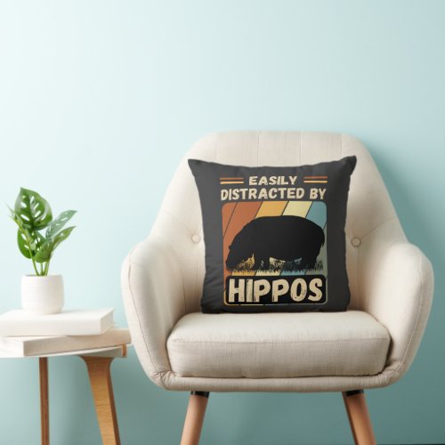Easily distracted by Retro Vintage Hippos Throw Pillow