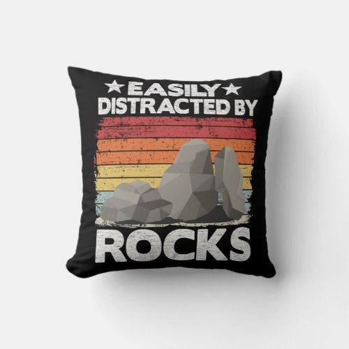 Easily Distracted By Rocks Collector Mineral Retro Throw Pillow