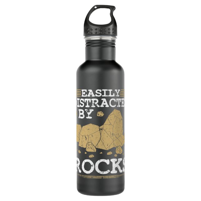 Easily Distracted By Rocks Funny Geology Stainless Steel Water Bottle (Front)