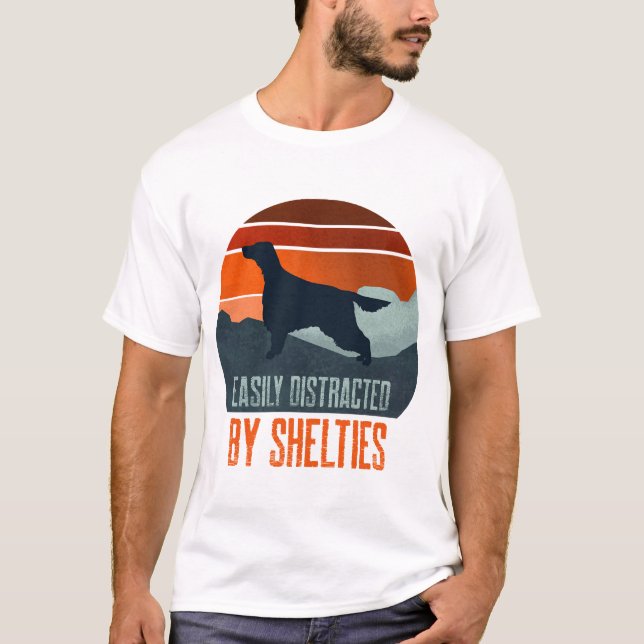 Easily Distracted By Shelties Dog Walking T-Shirt (Front)