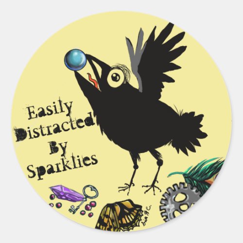 Easily Distracted by Sparklies Raven Classic Round Sticker