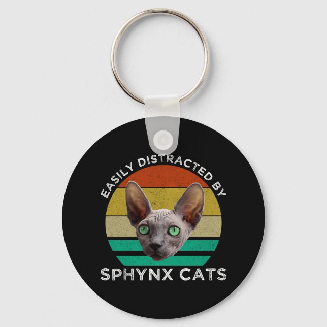Easily Distracted By Sphynx Cats Keychain (Front)