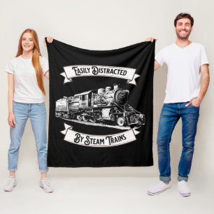 Easily Distracted By Steam Trains Engine Railroad Fleece Blanket