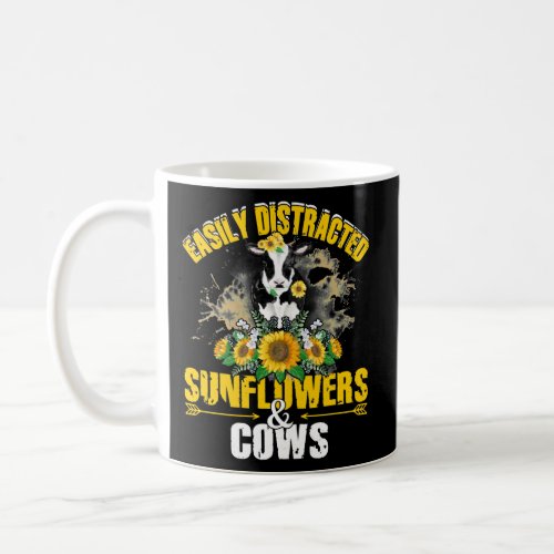 Easily Distracted By Sunflowers And Cows Funny Coffee Mug