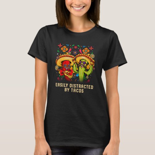 Easily Distracted by Tacos Taco Humor T_Shirt