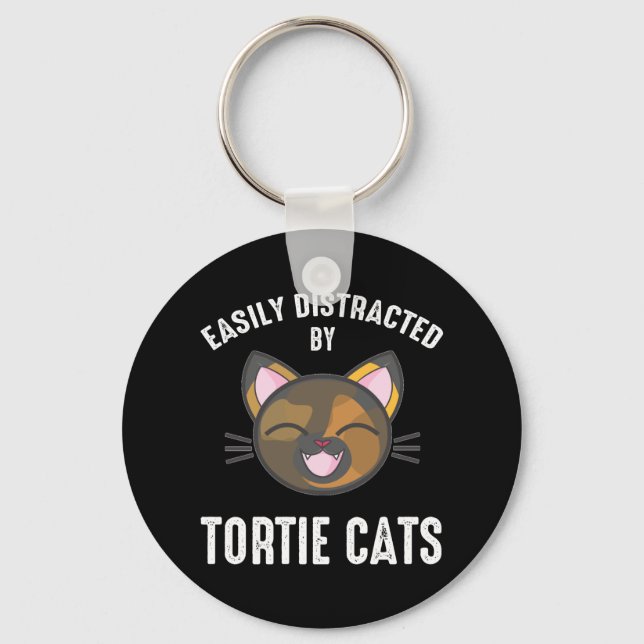 Easily Distracted By Tortie Cats Keychain (Front)