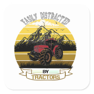 Easily Distracted By Tractor Square Sticker