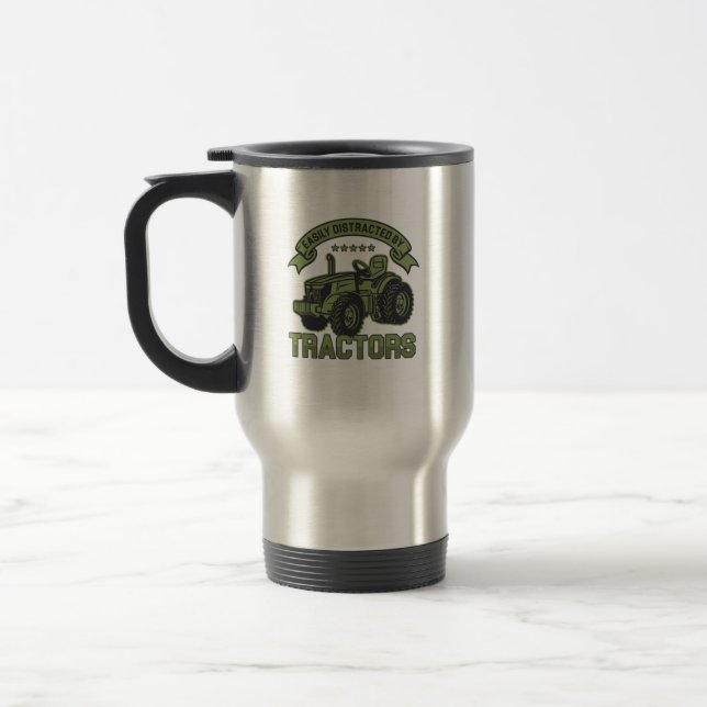 Easily Distracted By Tractors Farm Farmer Farming  Travel Mug (Left)
