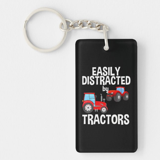 Easily Distracted By Tractors Farmer Red Tractor Keychain (Front)