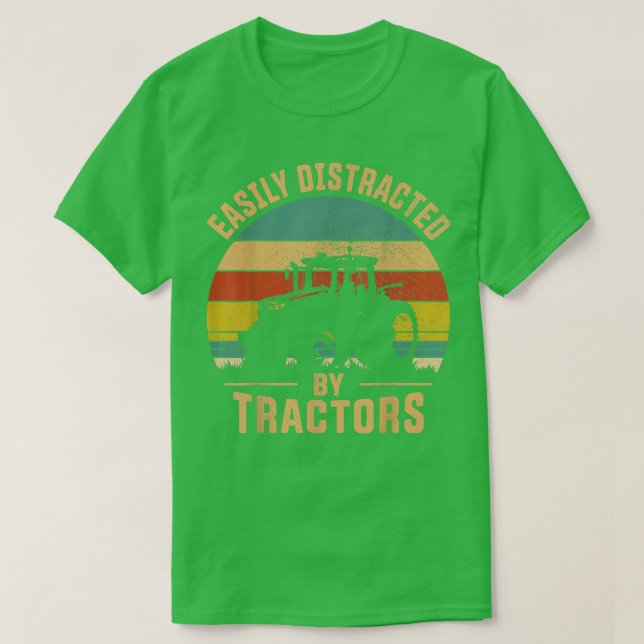 Easily Distracted By Tractors Farmer Tractor Funny T-Shirt (Design Front)
