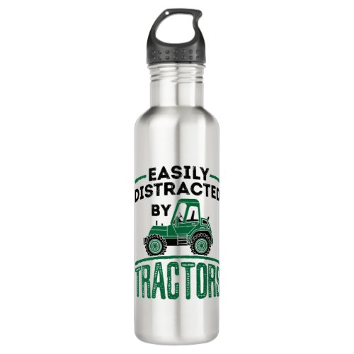 Easily Distracted by Tractors Stainless Steel Water Bottle