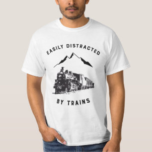 Easily Distracted By Trains Funny Railway T-Shirt