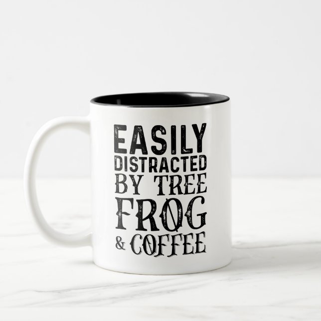 Easily Distracted By Tree Frog And Coffee Two-Tone Coffee Mug (Left)