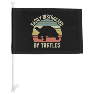 Easily Distracted By Turtle Lover Funny Car Flag