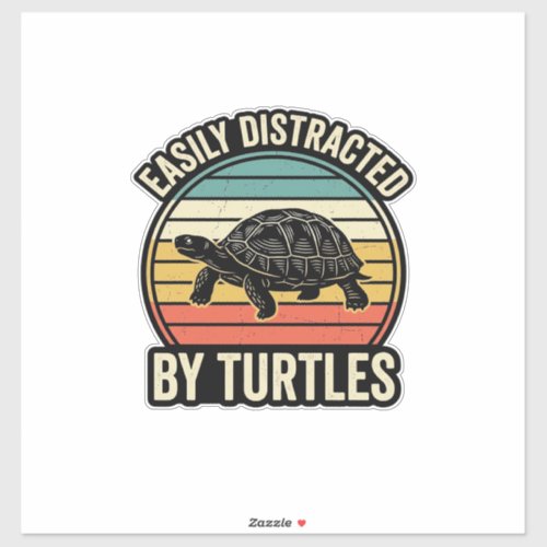 Easily Distracted By Turtles Vintage Graphic Shirt Sticker