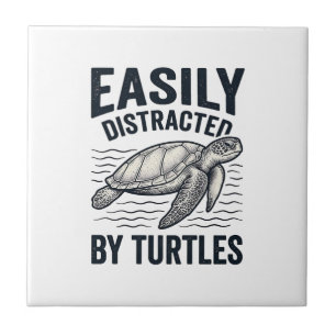 Easily Distracted By Turtles Vintage Shirt Design_ Ceramic Tile